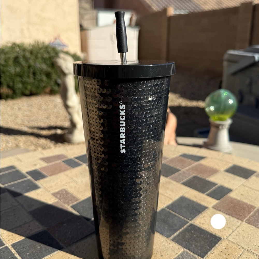 Starbucks Bling & sparkles silver & black sequins tumbler cold cup 24 oz - Picture 7 of 14